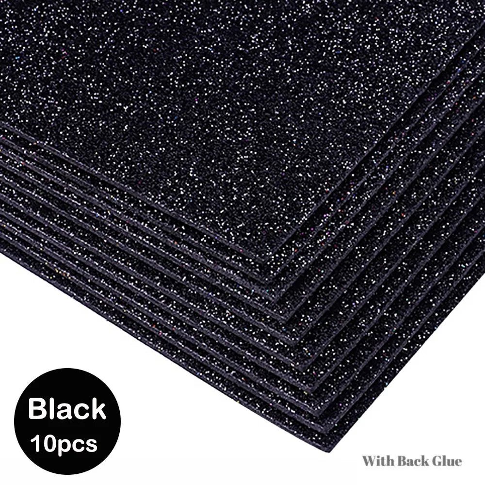 10-Pack Glitter EVA Foam Paper – Self-Adhesive A4 Craft Sheets Glitter Foam Craft Paper Axl Black