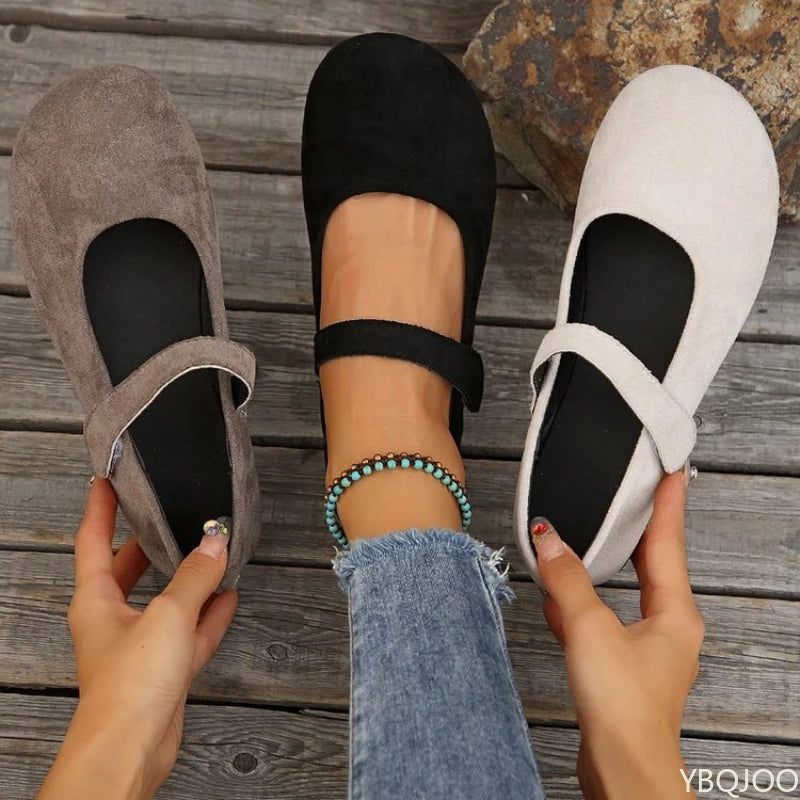 Women's Velvet Mary Jane Flats | Retro Round Toe Slip-On Shoes Mary Jane Flats Axl
