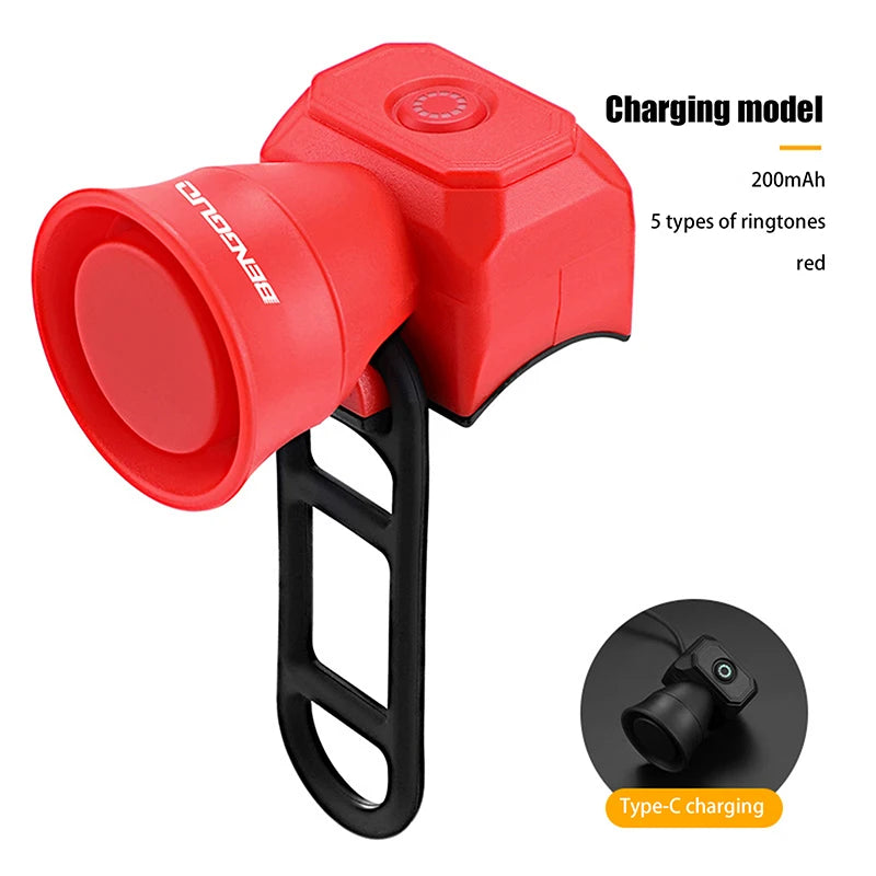 USB Rechargeable Electric Bike Bell – 120dB Waterproof Horn Electric Bike Bell Axl Charging model Red