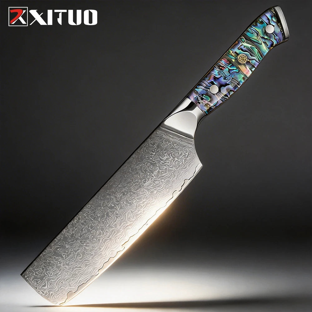 XITUO 7" Nakiri Knife – Damascus Steel & Abalone Handle Nakiri Kitchen Knife Axl