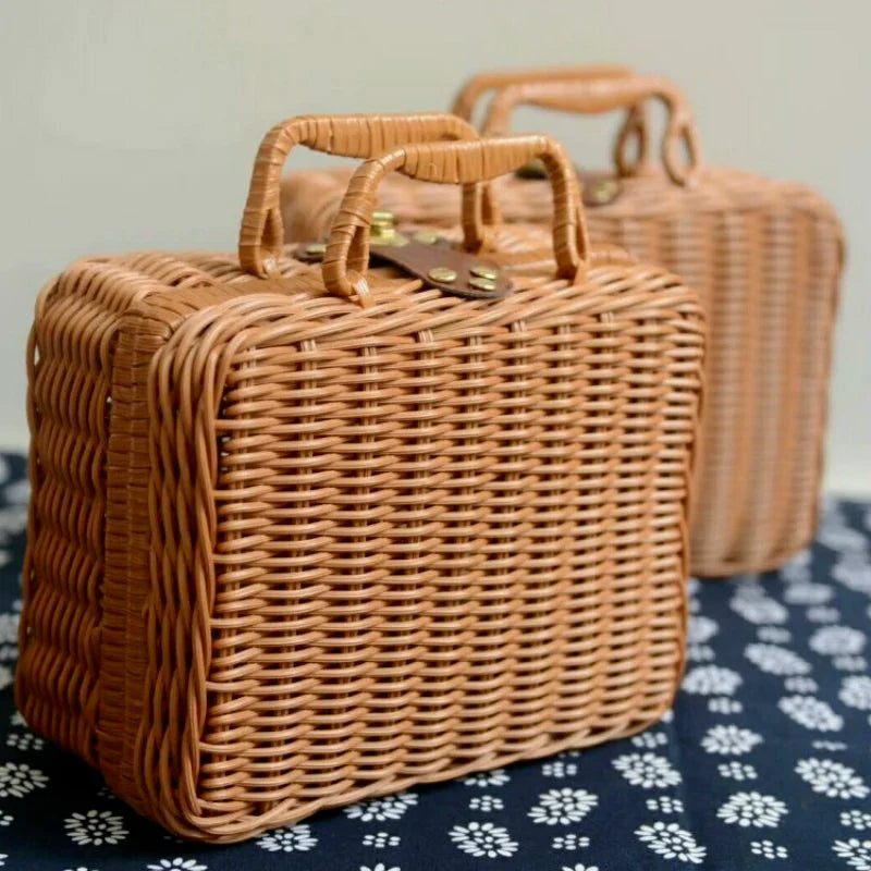 Retro Rattan Woven Storage Basket – Portable Handheld Organizer Woven Storage Basket Axl