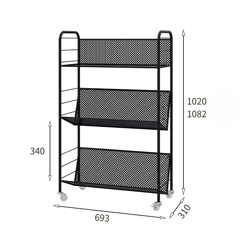 Nordic 3-Tier Rolling Metal Storage Shelf with Wheels Rolling Storage Shelf Axl Black-2 Angle