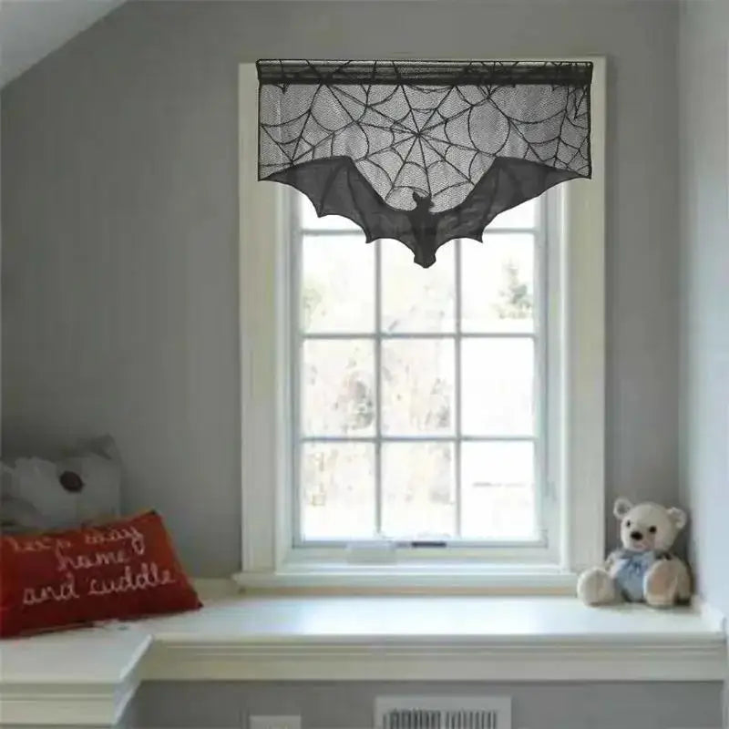 Gothic Bat Lace Curtain – Halloween Cobweb Tablecloth & Runner Halloween Lace Curtain Axl