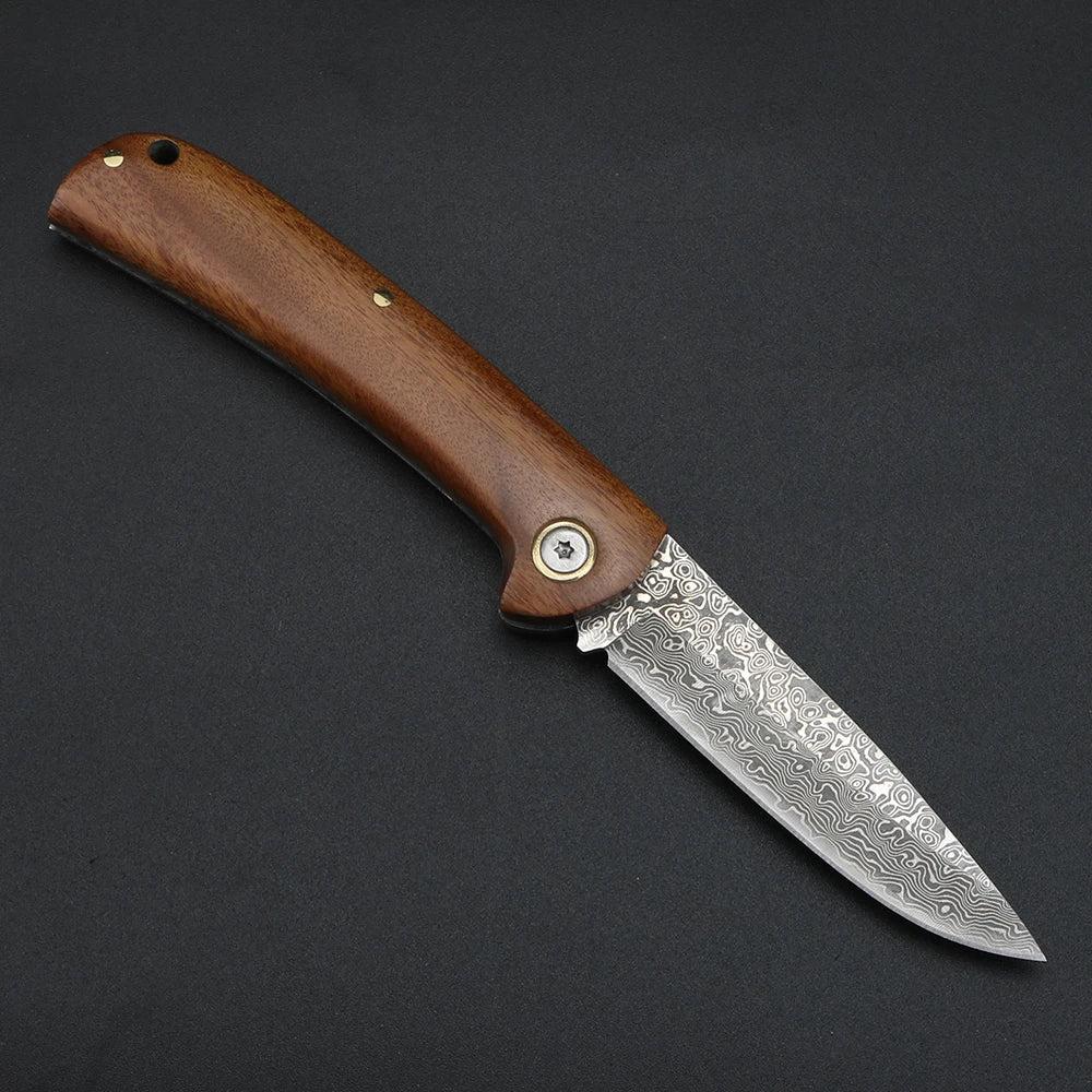 XUAN FENG Damascus Folding Knife – D2 Carbon Steel, 58–61 HRC Folding Pocket Knife Axl