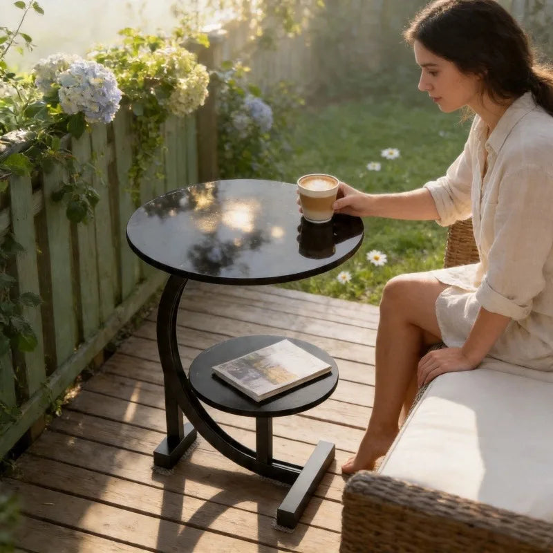 Round Double-Tier Metal Side Table – Indoor & Outdoor End Table Metal Side Table Axl