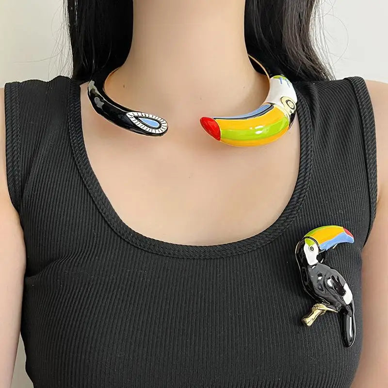 Retro Colorful Oil Drop Parrot Brooch Pin & Necklace Fashion Brooch Pin Axl