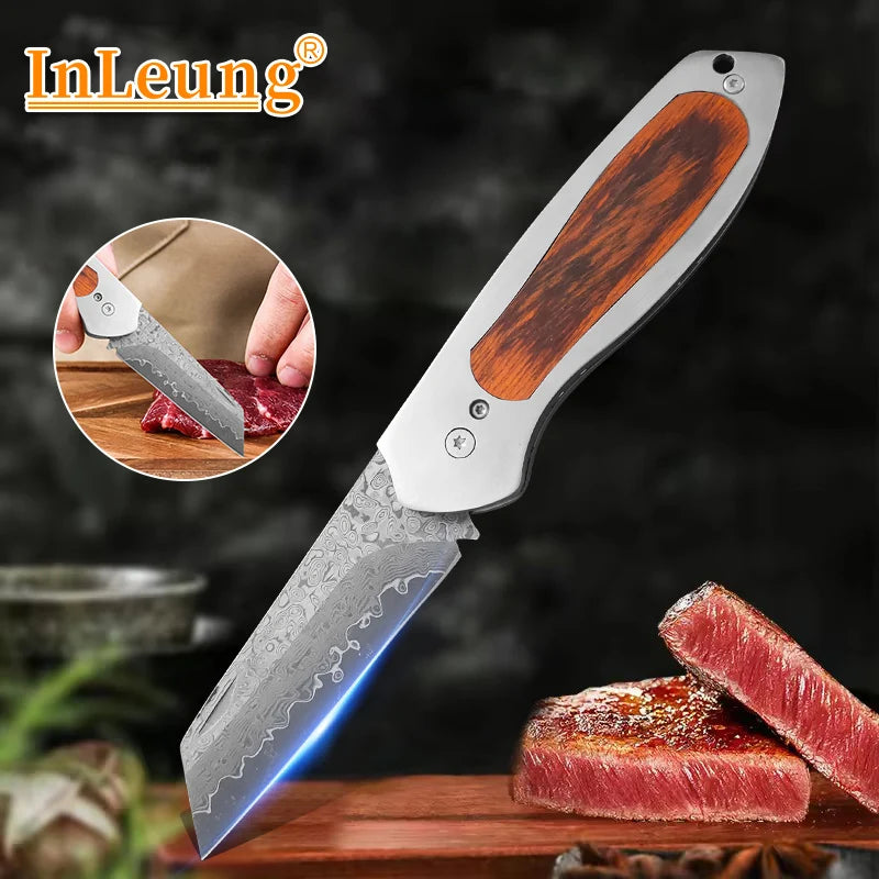 Damascus Steel Boning Knife – Wooden Handle | InLeung Damascus Kitchen Knife Axl