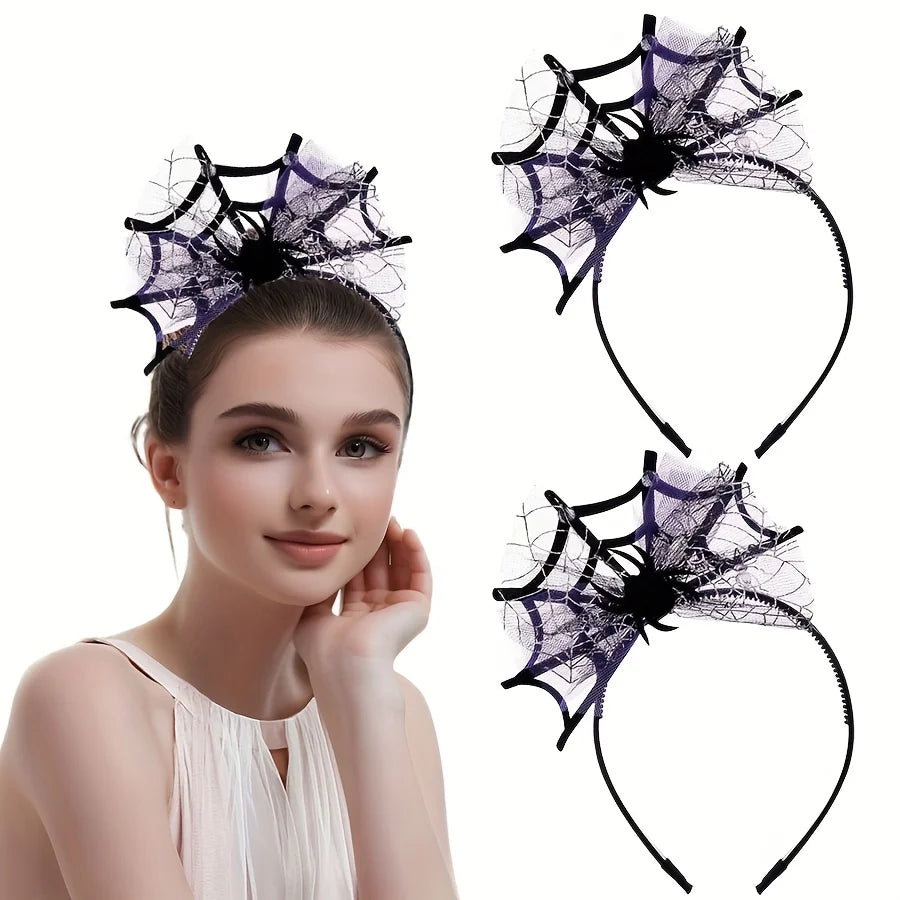 Halloween Spider Web Hair Bands – Lace Headband Set 2 Pcs Halloween Headband Set Axl