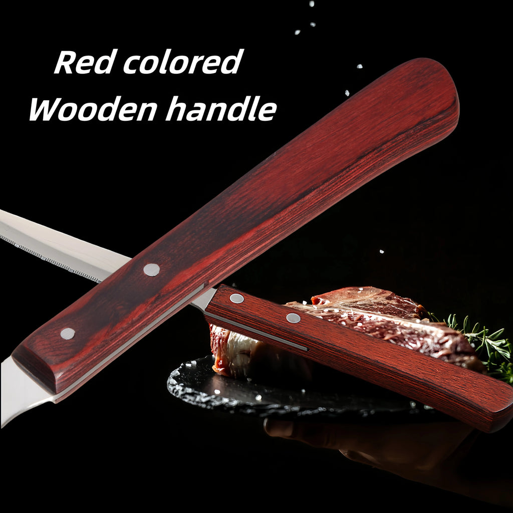 Serrated Steak Knife Set – Stainless Steel & Redwood Handle (1–12 Pc) Steak Knife Set Axl