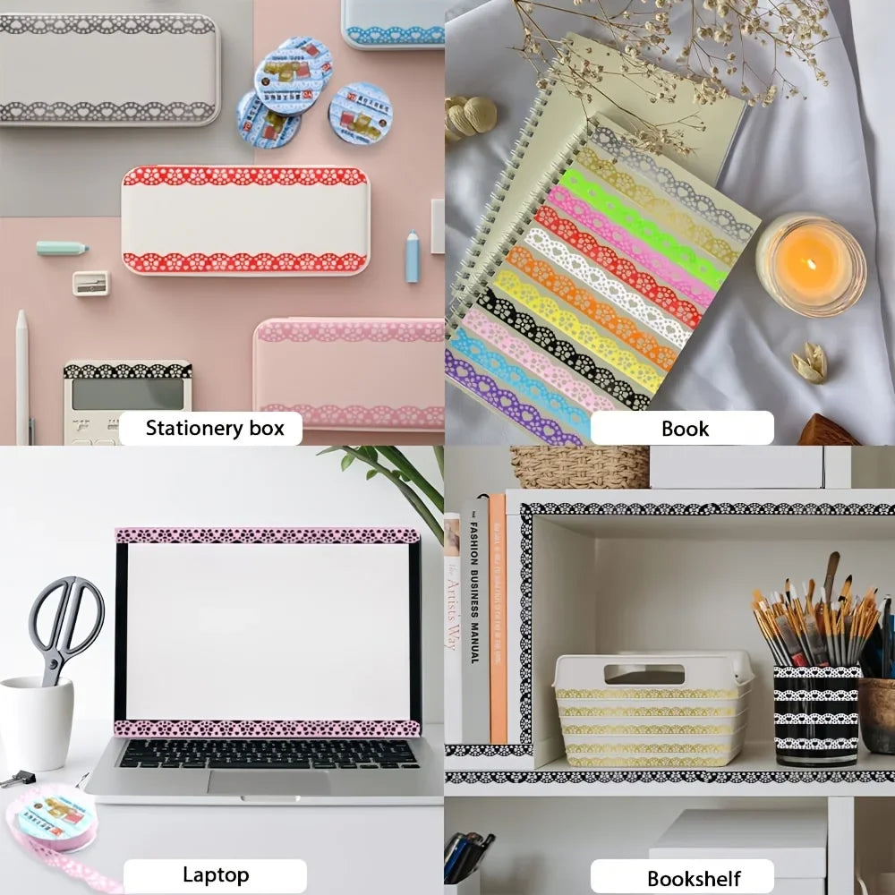 4-Roll Lace Decorative Tape Set – Self-Adhesive Geometric Pattern Decorative Craft Tape Axl