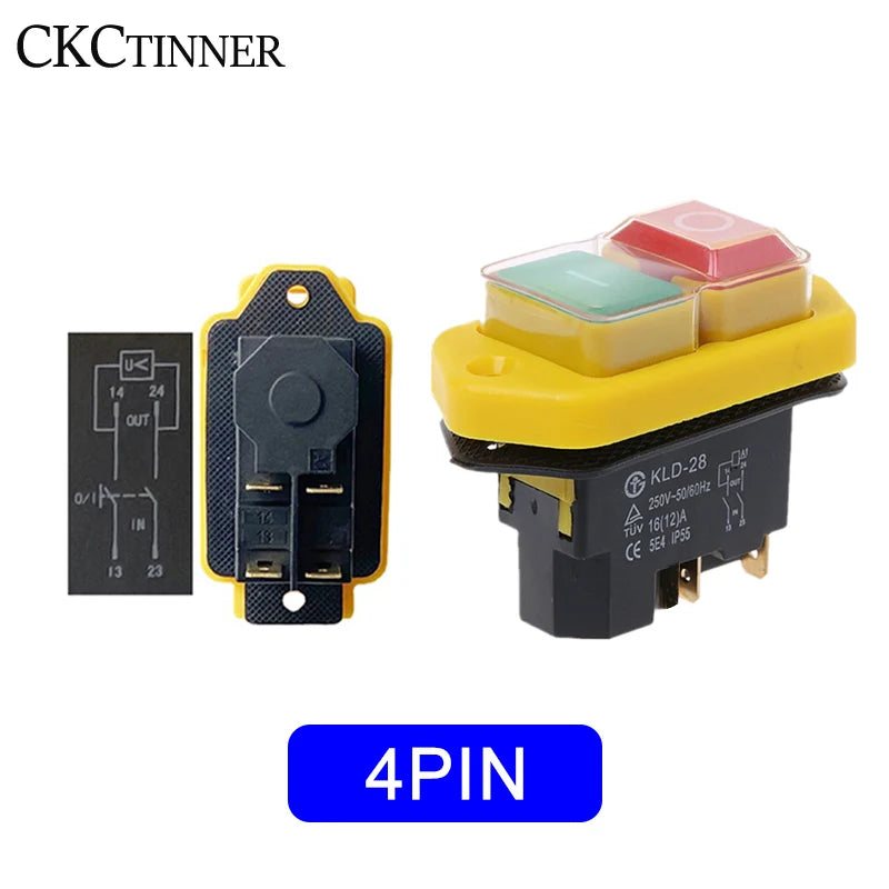 KLD28 Waterproof Power Tool Switch 16A 250V Push Button Power Tool Switch Axl KLD28 4PIN