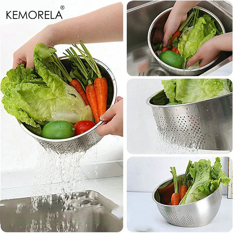 Stainless Steel Rice Washing Bowl & Colander Basket | KEMORELA Kitchen Colander Basket Axl