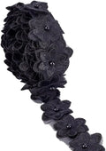 Pearl Trim Organza Lace Ribbon 4 Yds – 3D Floral Applique Black Lace Ribbon Trim Axl AECH04-14658