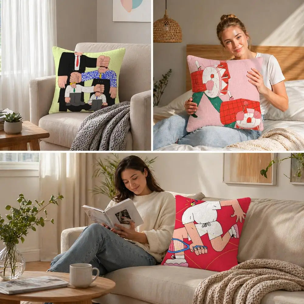Natural Linen Cushion Cover – Printed Pillow Set for Sofa & Bed Linen Cushion Cover Axl