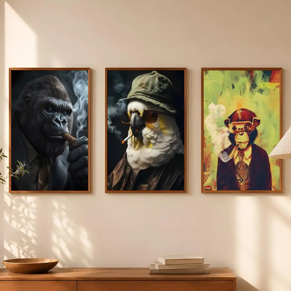 Smoking Animals Wall Art Poster – Self-Stick HD PVC Decor Wall Art Poster Axl