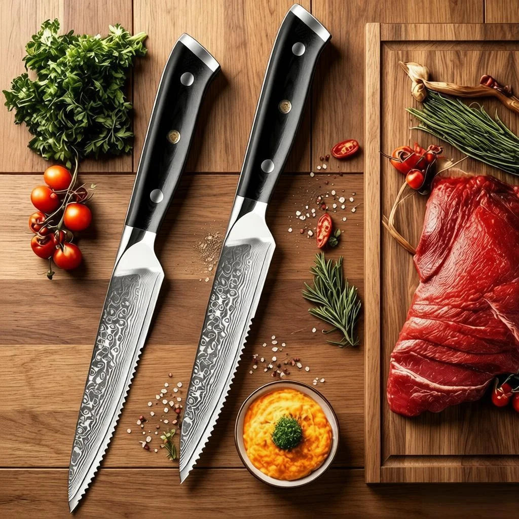 Damascus Steel Steak Knife Set – 67-Layer G10 Handle 1/2/4 Pc Steak Knife Set Axl 2PCS