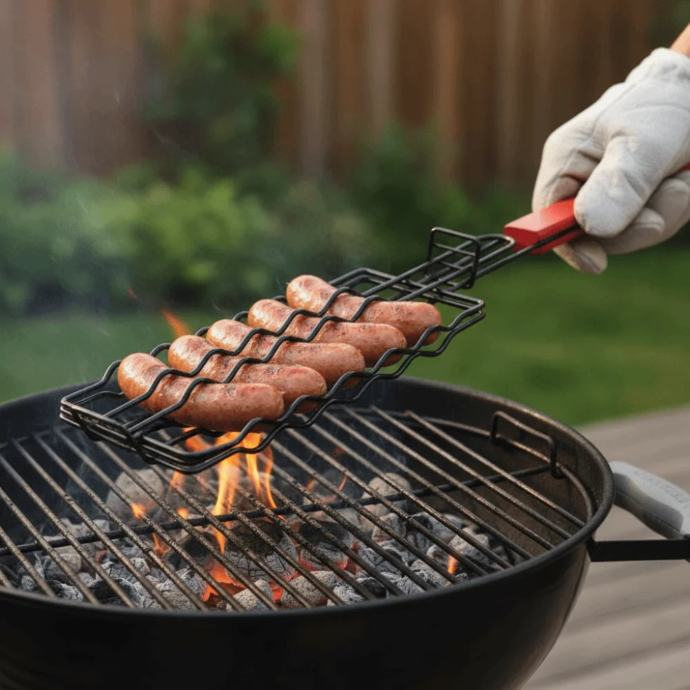 Non-Stick Wrought Iron Hot Dog Grill Basket | BBQ Clip BBQ Grill Basket Axl