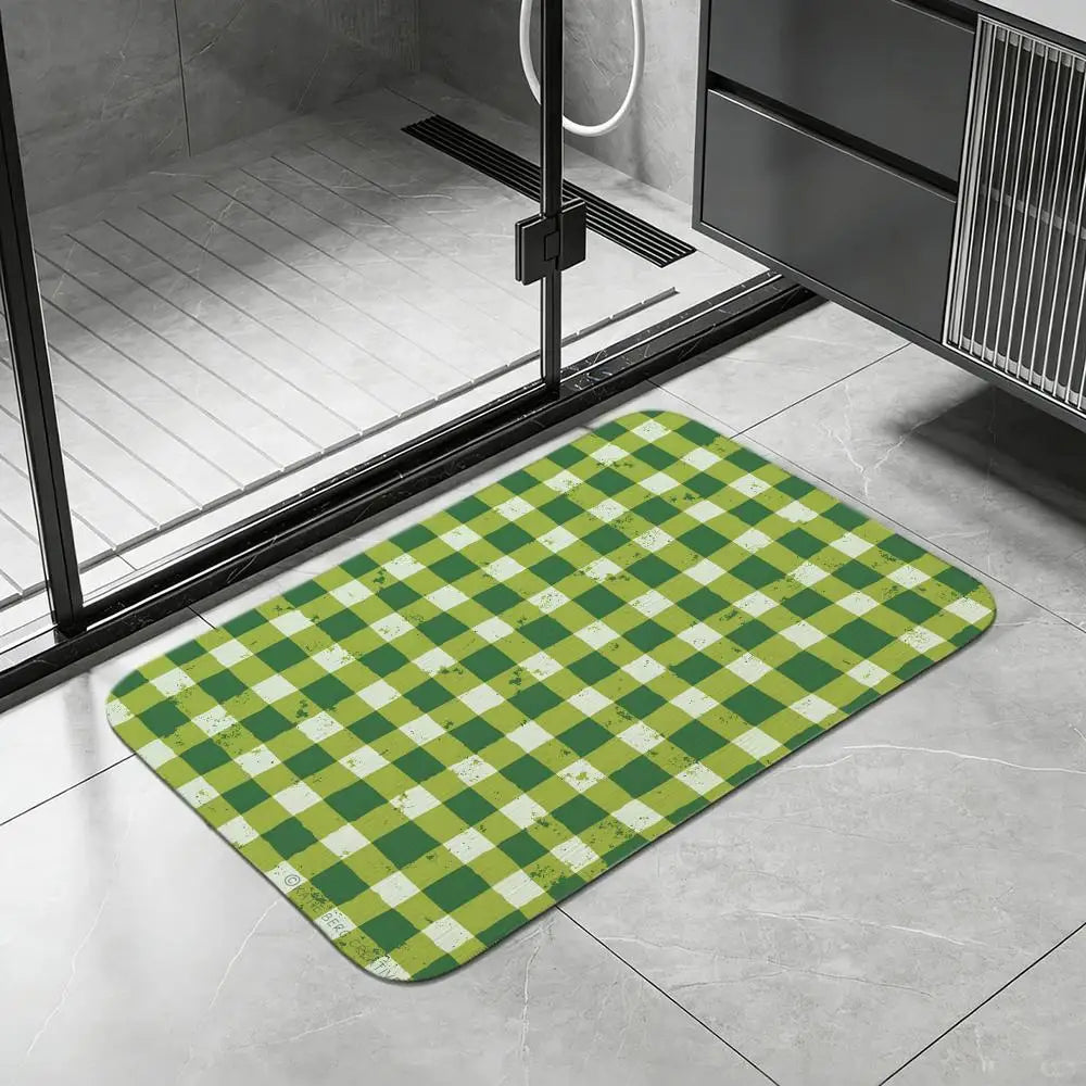 Diatomite Bath Mat – Gingham, Quick Dry & Anti-Slip Rubber Base Diatomite Bath Mat Axl White3 30x45cm