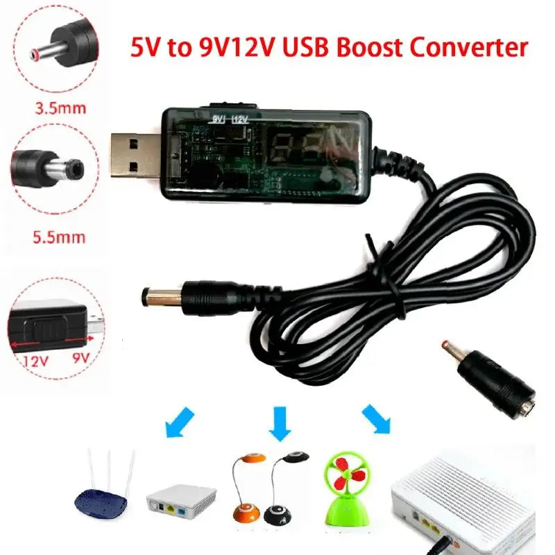 USB Boost Converter DC 5V to 9V/12V Step-Up Power Cable DC Boost Converter Cable Axl