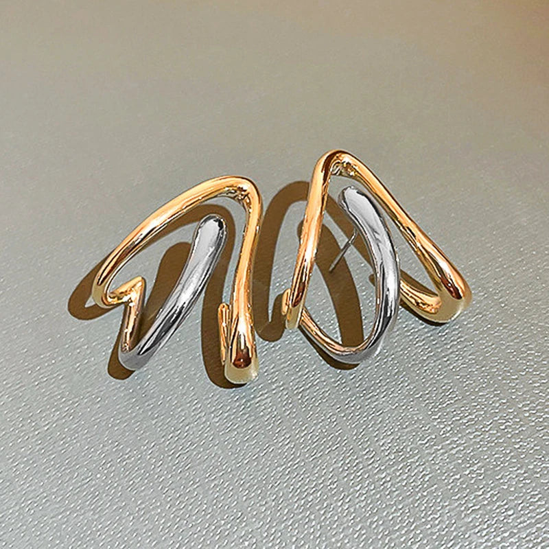Huitan Two-Tone Metal Stud Earrings | Geometric Fashion Jewelry Stud Earrings Axl E2458