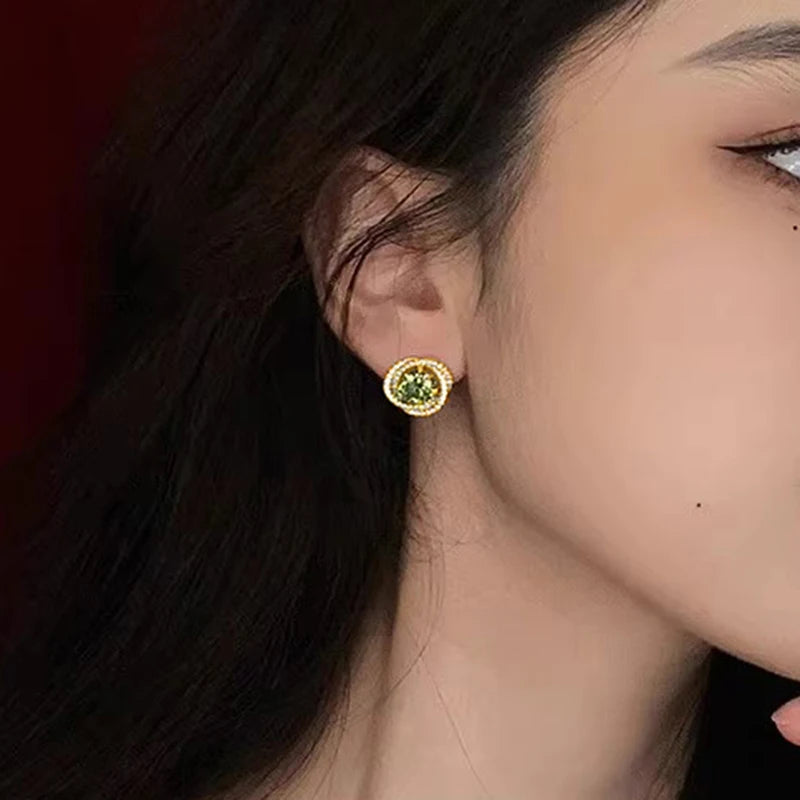 Huitan Green Cubic Zirconia Knot Stud Earrings for Women Stud Earrings Axl