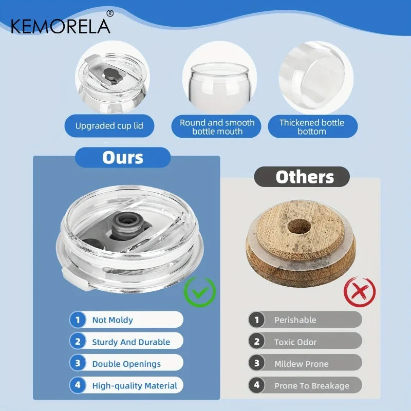KEMORELA 470ml Glass Cup with Straw Lid | 1 or 2 Pack Glass Drinkware Set Axl