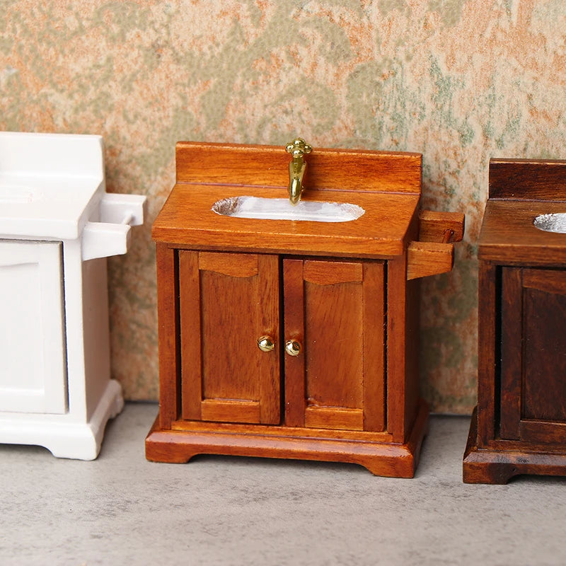 1:12 Dollhouse Bathroom Sink Cabinet – Miniature Washing Basin Dollhouse Furniture Axl