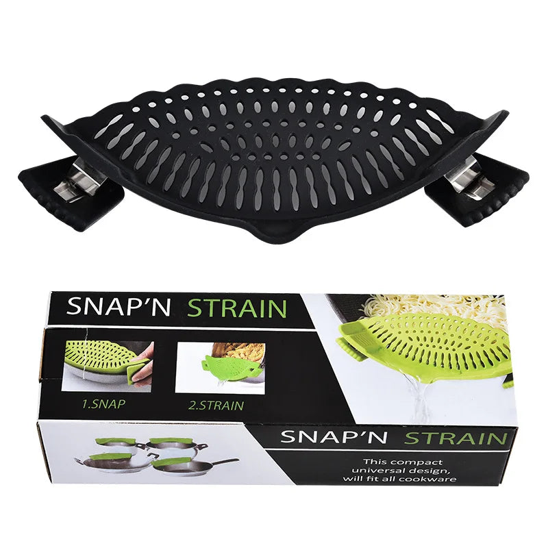 Clip-On Silicone Pot Strainer & Anti-Spill Water Drainer Pot Strainer Axl Black color box pack