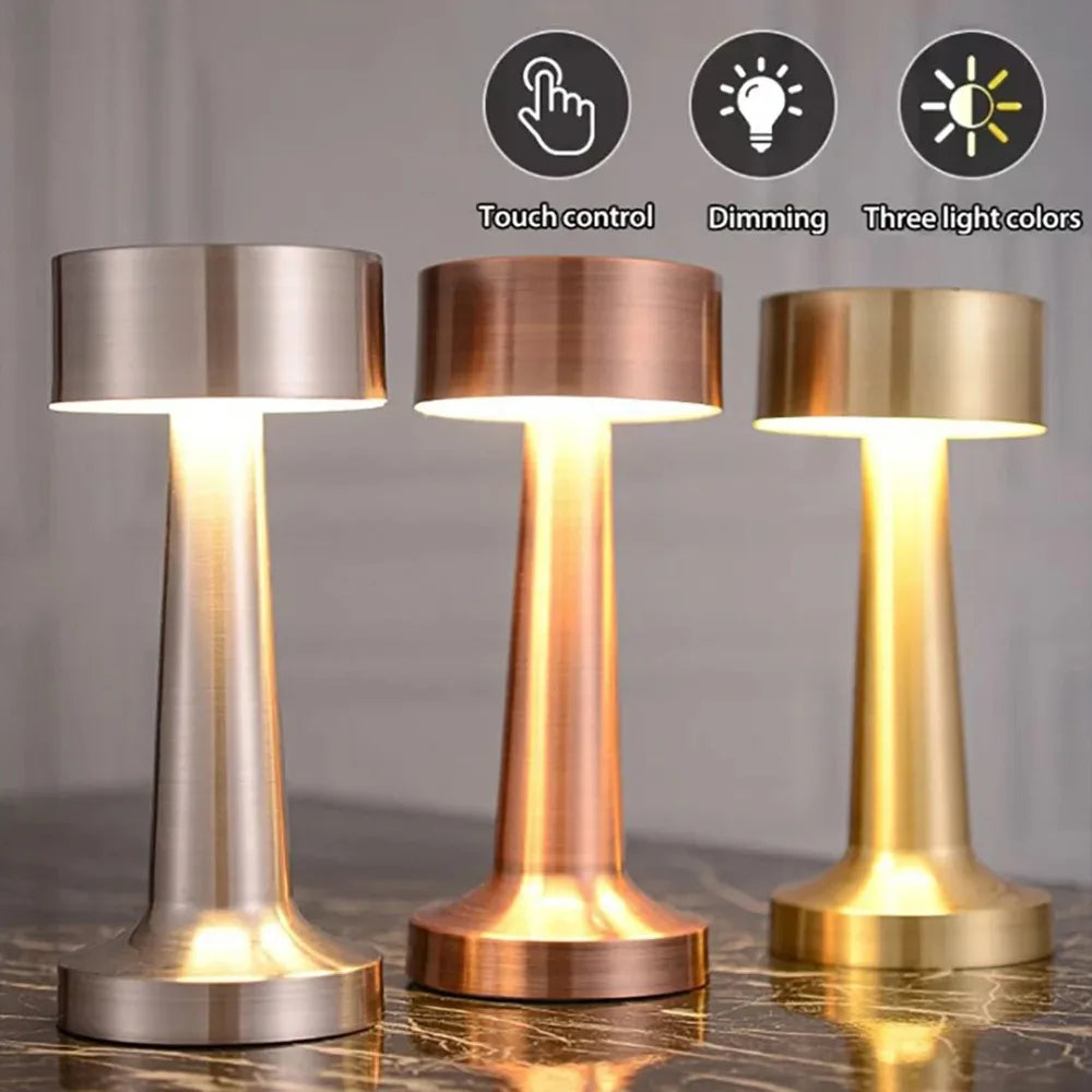 LED Touch Table Lamp – 3-Color Retro Crystal Night Light LED Table Lamp Axl