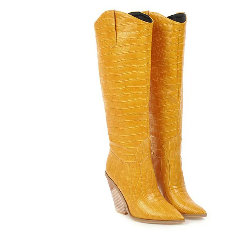 Women's Knee-High Wedge Platform Boots | Custom Zip Heels Knee-High Boots Axl 1-33 Yellow 39