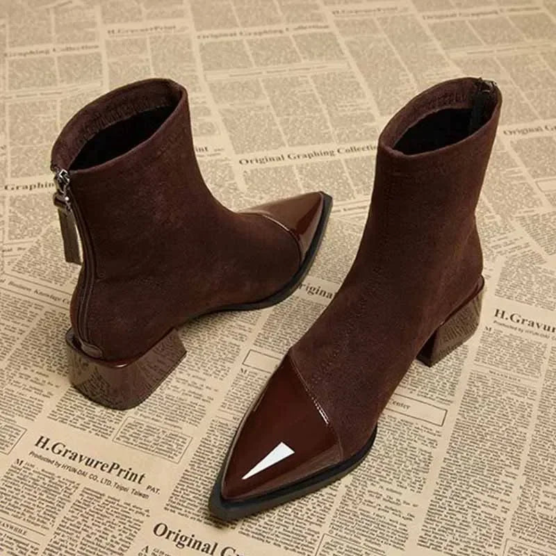 Women's Faux Suede Ankle Boots – Chunky Heel Pointed Toe Women's Ankle Boots Axl