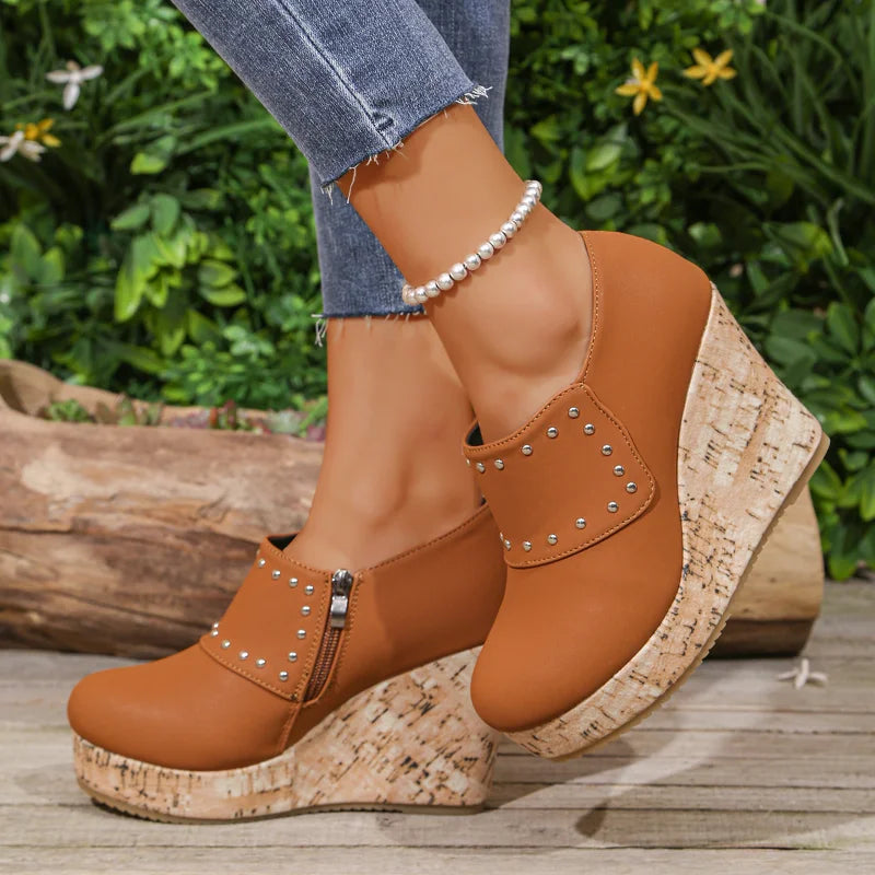 Women's Zip Platform Wedge Pumps – Round Toe Dress Shoes Platform Wedge Pumps Axl