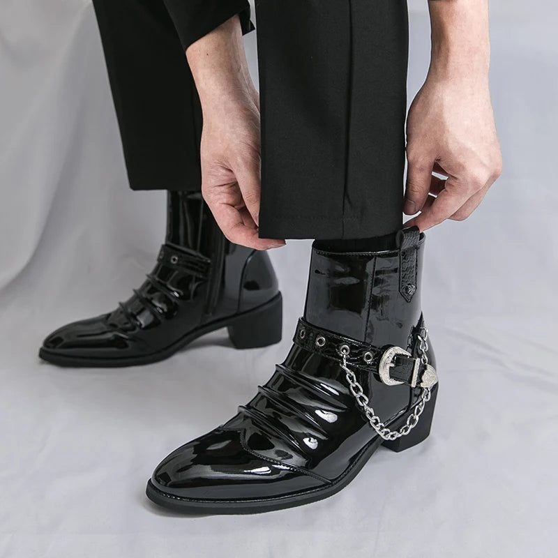 Men's Metal Chain Chelsea Ankle Boots – Rock Fashion Slip-On Chelsea Ankle Boots Axl