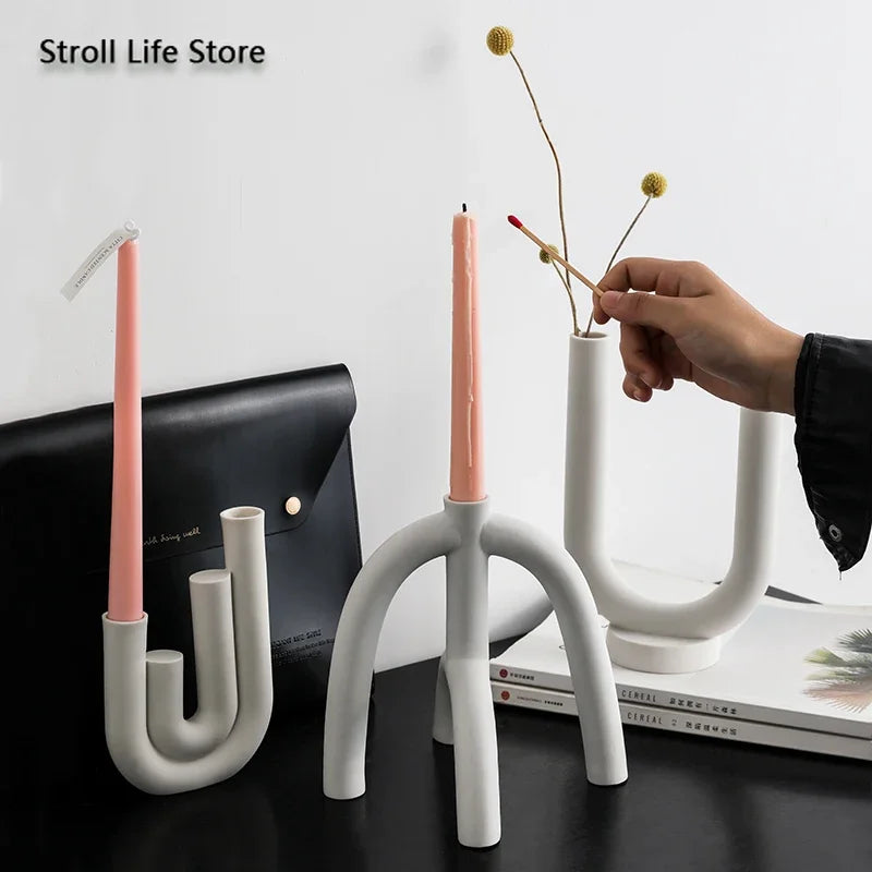 Nordic Ceramic Candle Holder – White Minimalist Candlestick Ceramic Candle Holder Axl