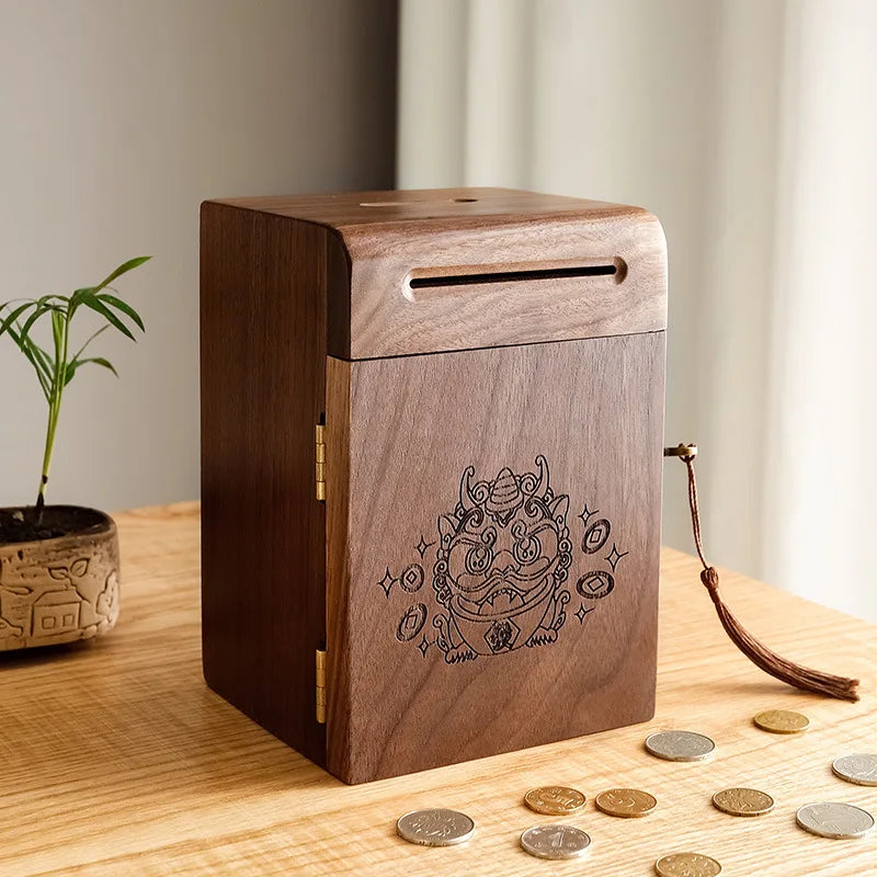 Walnut Wood Piggy Bank with Lock – Kids Savings Box & Decor Wooden Piggy Bank Axl