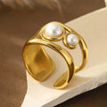 Huitan Gold Double Layer Imitation Pearl Statement Ring for Women Fashion Statement Ring Axl A600 resizable