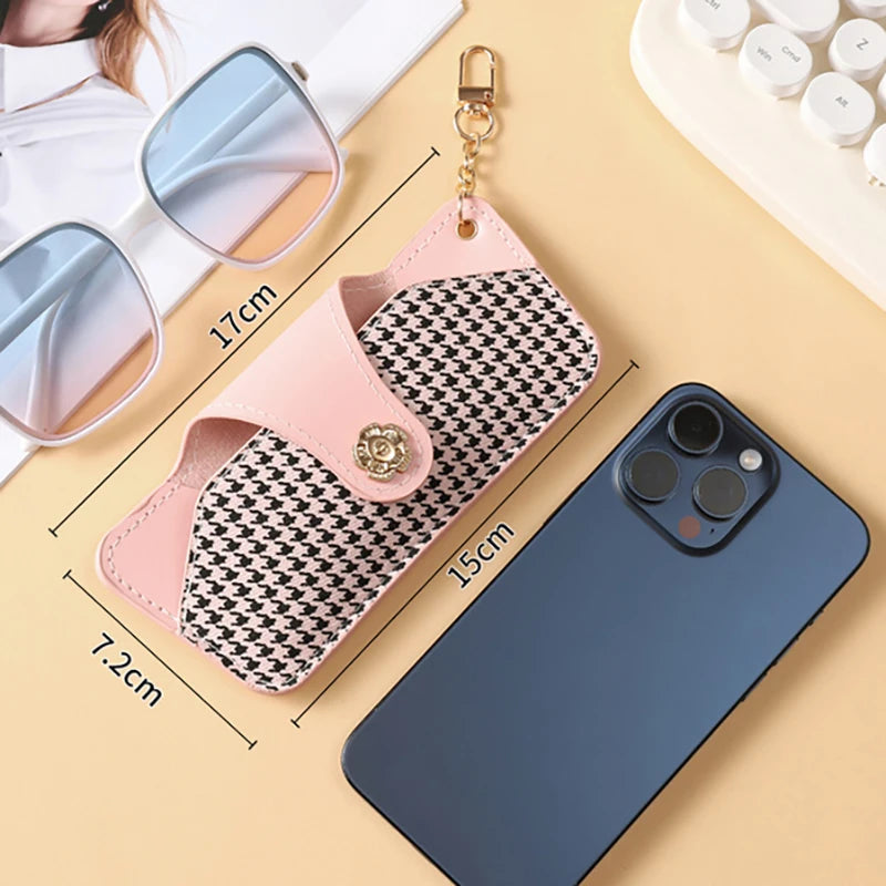 PU Leather Glasses Pouch – Houndstooth Sunglasses Storage Bag Eyeglass Pouch Axl