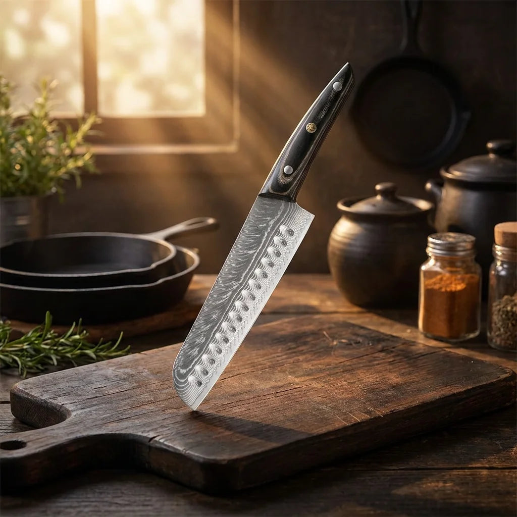 Damascus Steel Chef's Knife – 18cm Blade & Wood Handle Damascus Kitchen Knife Axl