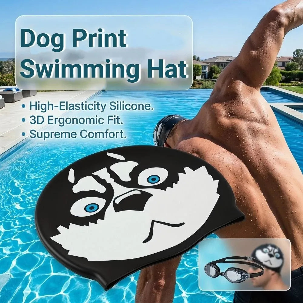 Funny Dog Silicone Swimming Cap – Elastic Pool Hair Cover Silicone Swim Cap Axl