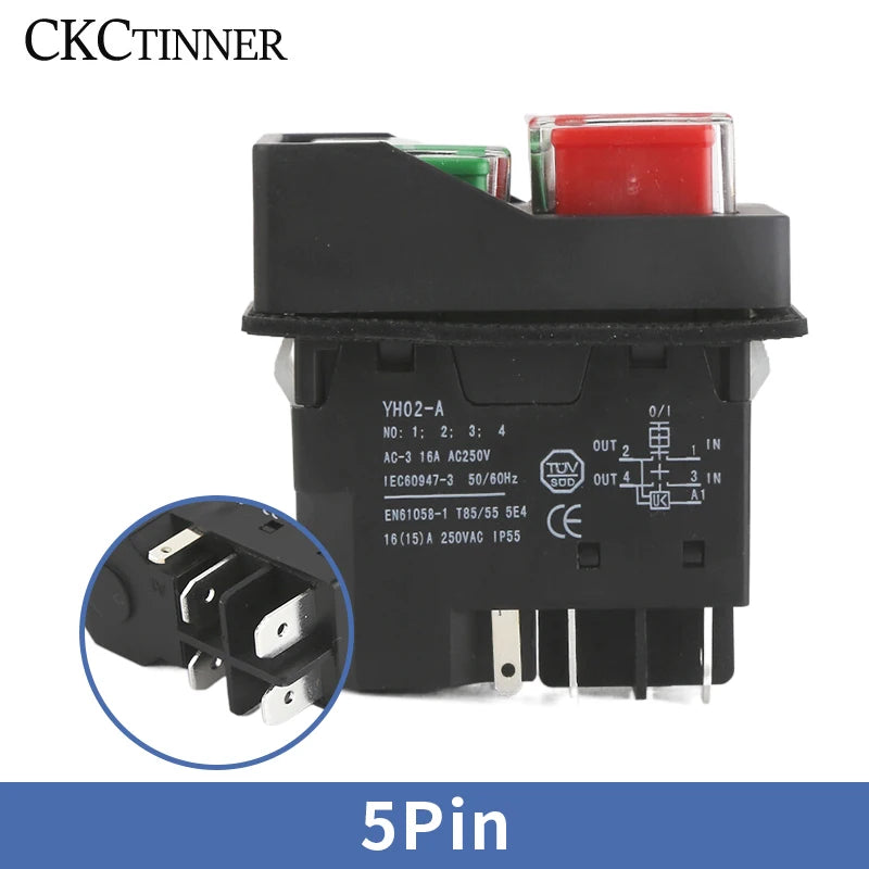 IP55 Electromagnetic Push Button Safety Switch 110V/220V 15A Push Button Switch Axl 5PIN 110V