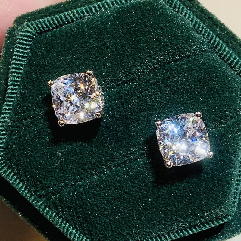 Huitan Cushion-Cut CZ Stud Earrings – Silver-Tone Classic CZ Stud Earrings Axl E2903