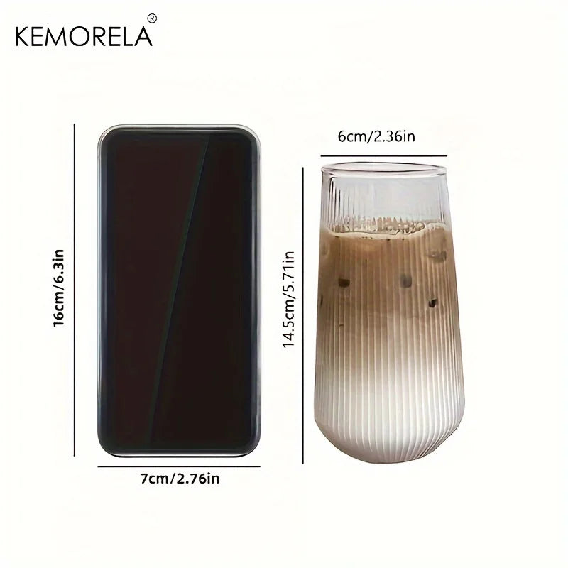 KEMORELA Vertical Striped Glass with Lid & Straw | 1 or 2 Pack Striped Drinking Glass Axl