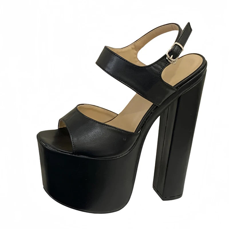 Women's 18CM Platform High Heel Sandals | Buckle Strap Party Platform Heel Sandals Axl Black 36