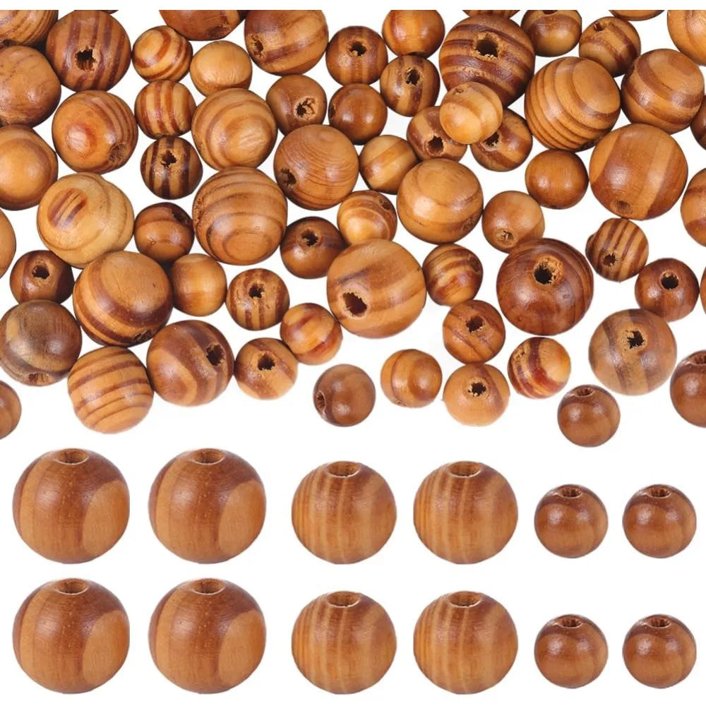 300Pcs Natural Wood Beads – 3 Sizes Round Wooden Spacer Beads Wooden Craft Beads Axl