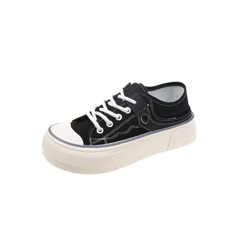 Women's Retro Canvas Sneakers – Thick Sole Platform Board Shoes Canvas Platform Sneakers Axl black 36