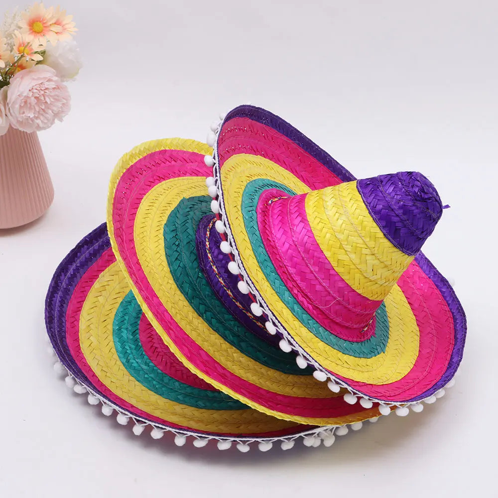 Colorful Wide Brim Straw Sombrero – Unisex Party Sun Hat Straw Party Hat Axl