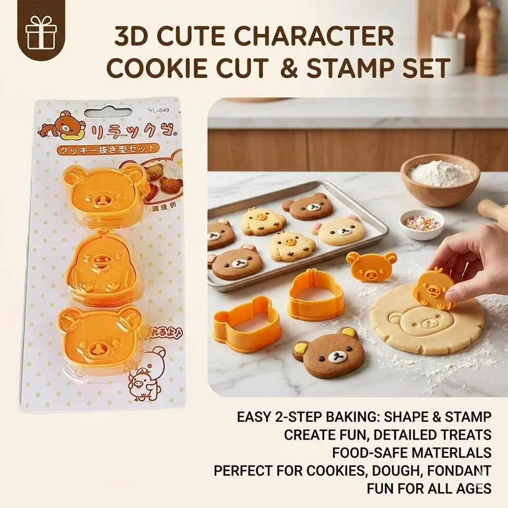 3-Piece Bear & Chick Cookie Cutter Sandwich Mold Baking Set Cookie Cutter Set Axl