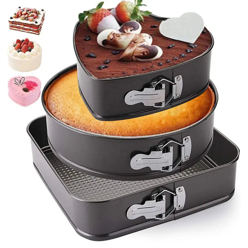 3-Piece Nonstick Springform Cake Pan Set – Round Heart Square Springform Cake Pan Set Axl