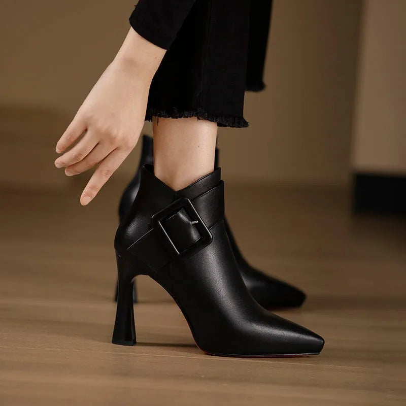YBQJOO Women's Pointed Toe Ankle Boots – Stiletto Heel Pumps Women's Ankle Boots Axl Black velvet 35