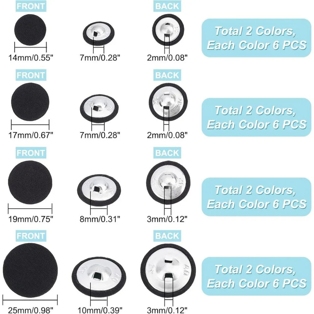 48pcs Fabric Covered Buttons 4 Sizes Black White Craft Sewing Fabric Craft Buttons Axl